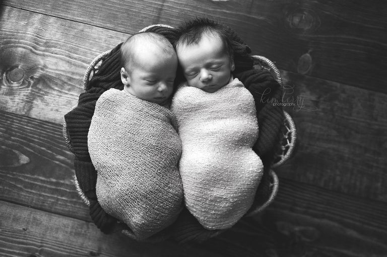 b+w twin newborns wrapped